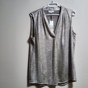 Calvin Klein mettalic v neck sleeveless blouse color gold Size large